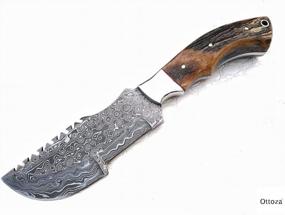 img 2 attached to Ottoza Handmade Damascus Tracker Knife - Premium Quality With Stag Horn Handle For Survival And Camping - Horizontal Carry Fixed Blade Knife No:114