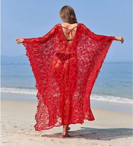 img 3 attached to Boho Lace Kimono Cover Up Plus Size For Women - Solid Color Swimsuit Robe Bathing Suit