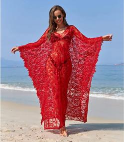 img 2 attached to Boho Lace Kimono Cover Up Plus Size For Women - Solid Color Swimsuit Robe Bathing Suit