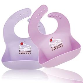 img 4 attached to 🍼 LOPE & NG Silicone Feeding Bib (Light Purple/Rose) - Adjustable Snaps Soft Baby Bibs for Infants and Toddlers with Food Catcher Pocket, Set of 2