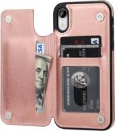 protect your iphone xr in style with ot onetop's premium pu leather wallet case with card holder and kickstand - rose gold логотип