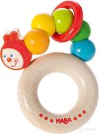 🌈 haba clutching toy rainbow caterpillar: premium beech wood rattle & teether with plastic ring (made in germany) logo