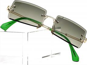 img 4 attached to Винтажные прямоугольные солнцезащитные очки без оправы для женщин и мужчин - квадратные солнцезащитные очки карамельного цвета