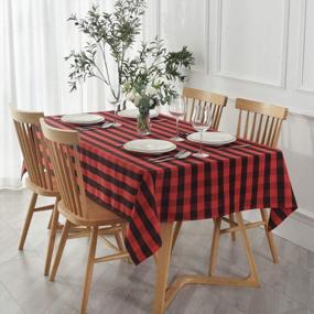 img 4 attached to Maxmill 52X70 Inch Rectangle Checkered Tablecloth - Waterproof, Spillproof, Wrinkle Resistant Buffalo Plaid Heavy Weight Gingham Table Cover For Outdoor & Indoor Use - Black/Red
