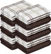 12 pack oakias brown kitchen towels - 16x26 inches, 360 gsm cotton hand towels - highly absorbent & quick drying dish cloths - multi check style logo