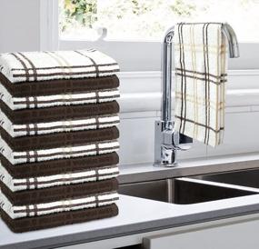 img 1 attached to 12 Pack Oakias Brown Kitchen Towels - 16X26 Inches, 360 GSM Cotton Hand Towels - Highly Absorbent & Quick Drying Dish Cloths - Multi Check Style