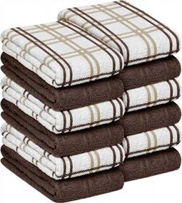 img 3 attached to 12 Pack Oakias Brown Kitchen Towels - 16X26 Inches, 360 GSM Cotton Hand Towels - Highly Absorbent & Quick Drying Dish Cloths - Multi Check Style