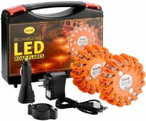 img 4 attached to Rechargeable LED Road Flares Emergency Lights For Vehicles & Boats - Super Bright Safety Discs With AC Adapter, Car Charger & Magnetic Base - 2 Red Flares