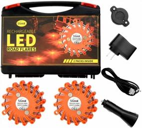 img 3 attached to Rechargeable LED Road Flares Emergency Lights For Vehicles & Boats - Super Bright Safety Discs With AC Adapter, Car Charger & Magnetic Base - 2 Red Flares