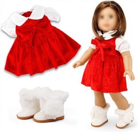 img 2 attached to Oct17 Doll Clothes For American Girl 18” Inch Dolls Wardrobe Makeover Outift Christmas Santa Casual Dress Boots Bundle
