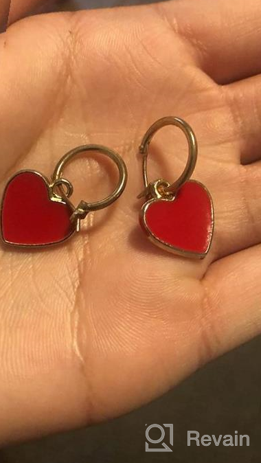 img 1 attached to 💎 14K Gold Plated CZ Huggie Earrings with Red Enamel Heart Ear Cuff - Tiny Small Hoop Earrings + Initial Huggies - Minimal Jewelry for Women Girls | ONLYJUMP review by Rebecca Jackson