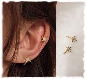 img 2 attached to CZ Star Cuff Wrap Earrings With Sparkling Snowflake Crystal Design - Non-Piercing Cartilage Earrings For Helix And Cartilage - Hexagram Ear Cuff - By Ruilinyang
