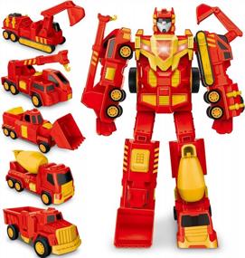 img 4 attached to Transform Robot Car Toys Truck, Assemble Cars Action Figures Set - Pull Back Play Vehicles For Boys, Toddlers, And Kids Ages 3-6 - Construction Toy Set