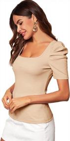 img 1 attached to WDIRARA Women'S Puff Sleeve Square Neck Short Sleeve Elegant Tee Top
