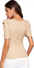 img 3 attached to WDIRARA Women'S Puff Sleeve Square Neck Short Sleeve Elegant Tee Top