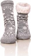 fuzzy winter slipper socks for women - super soft and warm with grippers for walking on floors, reading, or sleeping - cozy reindeer design logo