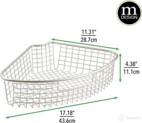 img 1 attached to 🍽️ mDesign Farmhouse Metal Kitchen Cabinet Lazy Susan Storage Organizer Basket - Large Pie-Shaped 1/4 Wedge, 4.4" Deep Container - Satin, With Front Handle