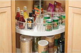 img 2 attached to 🍽️ mDesign Farmhouse Metal Kitchen Cabinet Lazy Susan Storage Organizer Basket - Large Pie-Shaped 1/4 Wedge, 4.4" Deep Container - Satin, With Front Handle