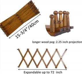 img 3 attached to Expandable Wooden Accordian Wall Hanger & Coat Rack In Walnut Finish With 17 Pegs For Hats, Caps & More