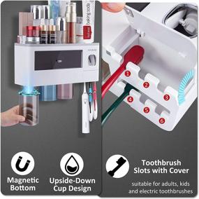 img 2 attached to Wall-Mounted Toothbrush Holders With Automatic Toothpaste Dispenser For Kids, Electric Toothbrush Organizer With Storage Drawer And 6 Slots, Including 3 Covered Cups By Yoobure