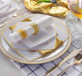 img 2 attached to 75 Pieces Gold Plastic Plates, White Plates With Gold Rim,Diamond Square Plates, Disposable Elegant Plates Set,Includes: 25 Dinner Plates 9.5", 25 Salad Plates 7.6", 25 Dessert Plates 6.3