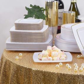 img 1 attached to 75 Pieces Gold Plastic Plates, White Plates With Gold Rim,Diamond Square Plates, Disposable Elegant Plates Set,Includes: 25 Dinner Plates 9.5", 25 Salad Plates 7.6", 25 Dessert Plates 6.3