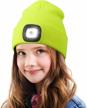 kids usb rechargeable led beanie hat - hands free winter knitted night lighted headlamp flashlight logo