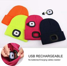 img 3 attached to Детская перезаряжаемая светодиодная шапка-бини с USB-подзарядкой - зимний вязаный фонарик с ночным освещением без рук
