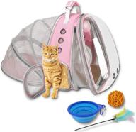 expandable cat backpack, airline-approved pet carrier backpack with transparent capsule design for travel, hiking, and outdoor use - pink logo