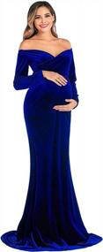 img 2 attached to OQC Off-Shoulder Velvet Maternity Gown: Long-Sleeved, Fitted, Half-Circle Maxi Dress For Stunning Photography Props