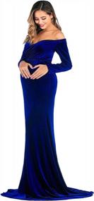 img 1 attached to OQC Off-Shoulder Velvet Maternity Gown: Long-Sleeved, Fitted, Half-Circle Maxi Dress For Stunning Photography Props