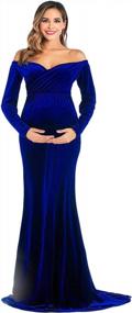 img 3 attached to OQC Off-Shoulder Velvet Maternity Gown: Long-Sleeved, Fitted, Half-Circle Maxi Dress For Stunning Photography Props