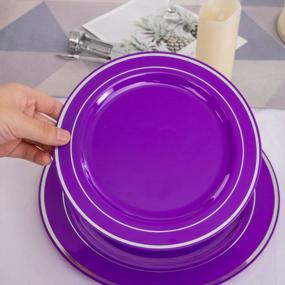img 3 attached to WELLIFE 200PCS Purple Silver Plastic Dinnerware Set - Includes 40 Dinner Plates, 40 Dessert Plates, 40 Knives, 40 Forks And 40 Spoons For Parties & Weddings
