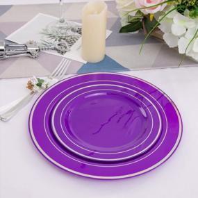 img 2 attached to WELLIFE 200PCS Purple Silver Plastic Dinnerware Set - Includes 40 Dinner Plates, 40 Dessert Plates, 40 Knives, 40 Forks And 40 Spoons For Parties & Weddings
