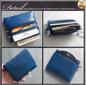 img 2 attached to Boshiho Genuine Cowhide Leather Coin Purse Double Zipper Change Wallet With Keyring