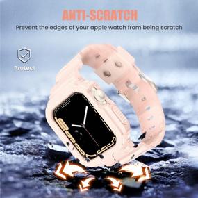 img 1 attached to Goton Rugged Band Compatible For Apple Watch Apple Watch Series SE 7 6 5 4 3 2 1 Crystal Pink Bands For IWatch Sports Wristband With Protective Bumper Case