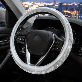 img 2 attached to OTOSTAR Luxury Crystal Rhinestones Steering Wheel Cover | Premium Bling Bling Full Diamond Design | Silver Soft PU Leather Anti-Slip Sparkling Steering Wheel Protector | Universal Fit 15