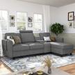honbay grey reversible sectional sofa couch upholstered l shaped with cup holders & storage console, left or right side chaise for living room office logo