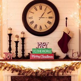 img 3 attached to OYATON Christmas Wooden Signs Table Decor Set With Glitter - Small Wood Joy To The World And Merry Christmas Sign For Christmas Table Top, Shelf, Tiered Tray, Mantel ,Home Decorations Indoor