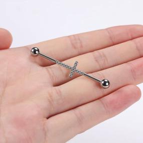 img 1 attached to Stylish & Durable Industrial Piercing Jewelry For Men And Women - GAGABODY Industrial Barbell With CZ/Pyramid/Cross Surface In Surgical Steel - 1 1/2 Inch 38Mm