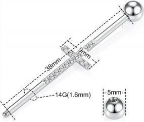 img 2 attached to Stylish & Durable Industrial Piercing Jewelry For Men And Women - GAGABODY Industrial Barbell With CZ/Pyramid/Cross Surface In Surgical Steel - 1 1/2 Inch 38Mm