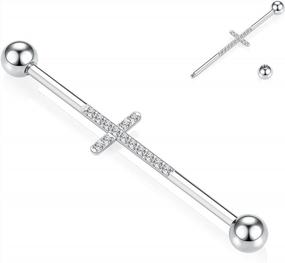 img 4 attached to Stylish & Durable Industrial Piercing Jewelry For Men And Women - GAGABODY Industrial Barbell With CZ/Pyramid/Cross Surface In Surgical Steel - 1 1/2 Inch 38Mm