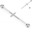 stylish & durable industrial piercing jewelry for men and women - gagabody industrial barbell with cz/pyramid/cross surface in surgical steel - 1 1/2 inch 38mm logo