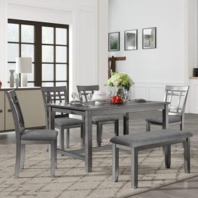 img 2 attached to Rustic Charm: 6-Piece Merax Dining Set With Bench And Chairs For Family Gatherings, Antique Graywash
