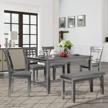 rustic charm: 6-piece merax dining set with bench and chairs for family gatherings, antique graywash logo