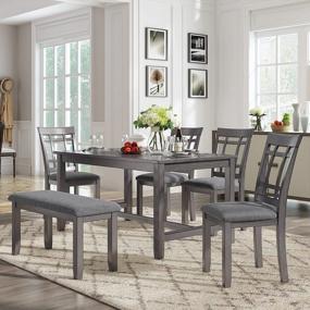 img 1 attached to Rustic Charm: 6-Piece Merax Dining Set With Bench And Chairs For Family Gatherings, Antique Graywash
