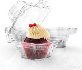 img 4 attached to Houseables Cupcake Containers with Liners, Clear - Pack of 50, 3.5” x 🧁 3.875” x 4.25” - Ideal for Transporting and Displaying Jumbo Cupcakes, Hinged Pastry Holder