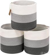 🧺 woven cotton rope storage basket set - 3 pack 11 inches round cube organizer bins with convenient handles for dog toy, clothes - nursery decor for baby girl boys - cloud & grey logo