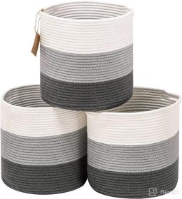 img 4 attached to 🧺 Woven Cotton Rope Storage Basket Set - 3 Pack 11 Inches Round Cube Organizer Bins with Convenient Handles for Dog Toy, Clothes - Nursery Decor for Baby Girl Boys - Cloud & Grey