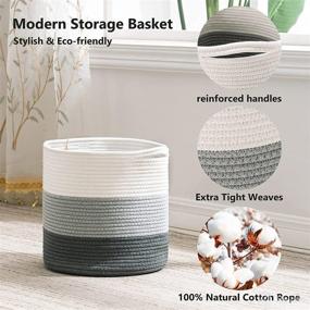 img 3 attached to 🧺 Woven Cotton Rope Storage Basket Set - 3 Pack 11 Inches Round Cube Organizer Bins with Convenient Handles for Dog Toy, Clothes - Nursery Decor for Baby Girl Boys - Cloud & Grey